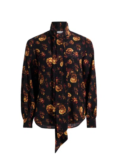 Burberry Women's Lina Floral Silk Tie-neck Blouse In Brown