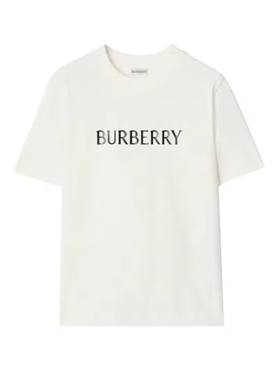 Burberry Ribbed Cotton Jersey T-shirt With Logo Print In Neutral