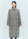 Burberry Women Long Warped Houndstooth Car Coat In Gray