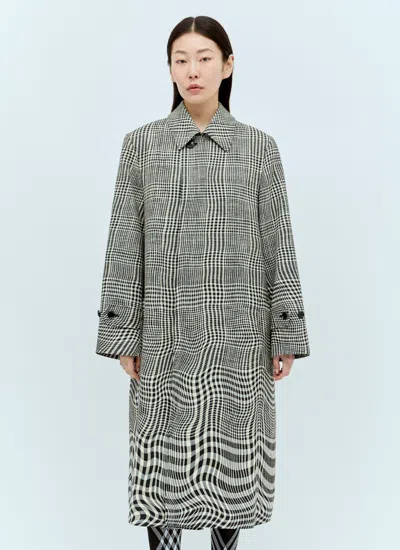 Burberry Women Long Warped Houndstooth Car Coat In Gray