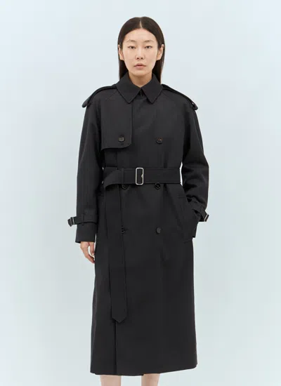 Burberry Women Long Wool Trench Coat In Black