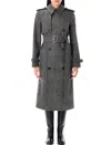 Burberry Wool Long Trench Coat In Grey Melange