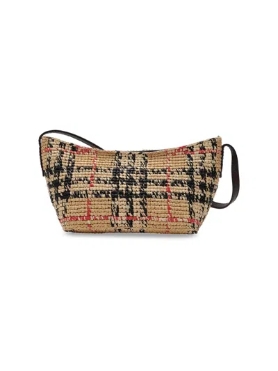 Burberry Women's Margate Check Raffia Baguette In Sand