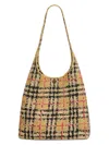 Burberry Womens Sand Small Margate Check Raffia Hobo Bag In Neutral