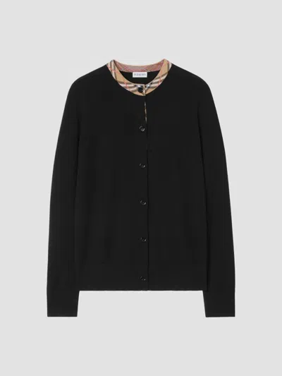 Burberry Women's Margot Check Trim Wool Cardigan In Black