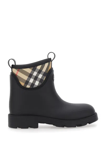 BURBERRY BURBERRY WOMEN 'MARSH' BLACK ANKLE BOOTS WITH EMBOSSED EKD LOGO AND CHECK MOTIF IN RUBBER WOMAN