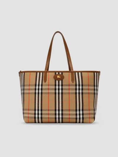 Burberry Women's Medium Bloomsbury Check Reversible Tote Bag In Hazel Sand