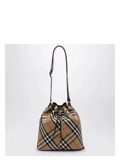 BURBERRY WOMEN'S MEDIUM BUCKET BAG WITH CHECK PATTERN