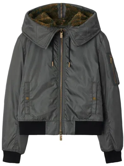 Burberry Hooded Padded Shell Bomber Jacket In Cobble