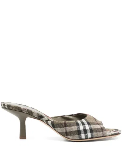 Burberry Check Pattern Kitten Heel Mules With Peep Toe In Multi