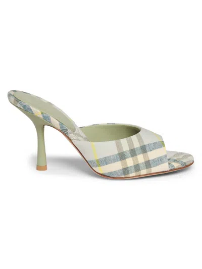 Burberry Women's Mews 90mm Check Linen-blend Mules In Green