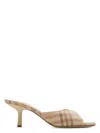 Burberry Beige Check Linen Mule Sandals With 6.5 Cm Heel Lf Mews 65 Chk 162393 In Teaipchck