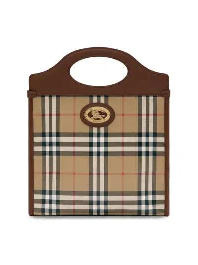 BURBERRY WOMEN'S MINI CHECK CANVAS & LEATHER POCKET BAG