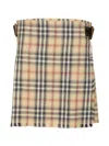 Burberry Women Beige Skirt With Adjustable Belt And All-over Check Motif In Wool Woman In Brown
