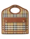 Burberry Woman Printed Canvas And Leather Mini Pocket Handbag In Brown