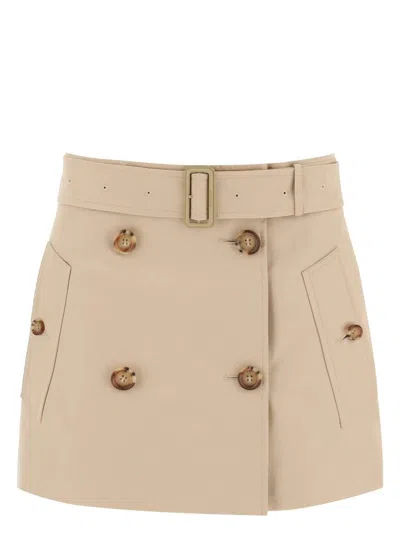 Burberry Gabardine Mini Trench Skirt In Beige