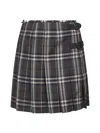 Burberry Leather-trimmed Pleated Checked Wool Mini Skirt In Multi