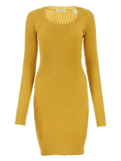 BURBERRY WOMEN'S MUSTARD STRETCH WOOL BLEND DRESS