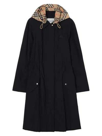 Burberry Women's Newbury Check Hood Parka In Black