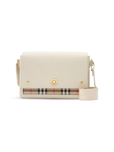 Burberry Women's Note Medium Check & Leather Crossbody Bag In White