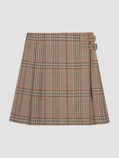 Burberry Women's Odessa Check Wool Mini Skirt In Sandstone Beige