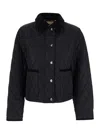 Burberry Women 'oldham' Black Quilted Jacket With Corduroy Collar In Tech Fabric Woman In Blue