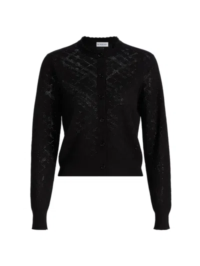 Burberry Women's Pandora Check-knit Wool-silk Cardigan In Black