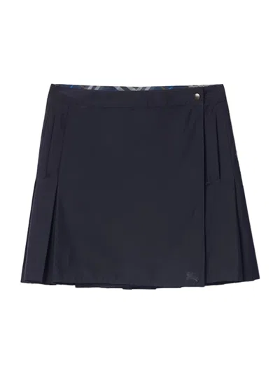 Burberry Women Pleated Stretch Nylon Mini Skirt Navy