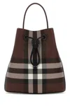 Burberry Checkered Canvas Bucket Bag With Top Handle In Brown