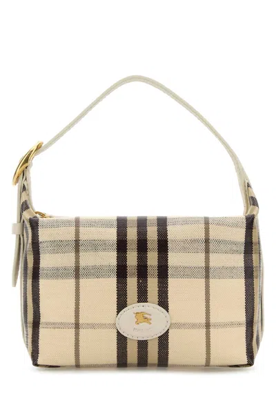 Burberry Canvas Shoulder Bag Check Pattern Hardware In White