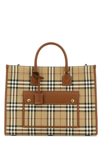 BURBERRY BURBERRY WOMEN PRINTED CANVAS MEDIUM FREYA SHOPPING BAG