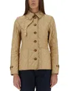 Burberry Beige Single-breasted Down Jacket With Quilted Texture In Stretch Fabric Woman In Brown