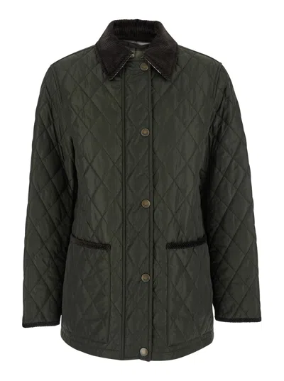 Burberry Quilted Country Jacket Corduroy Collar In Green