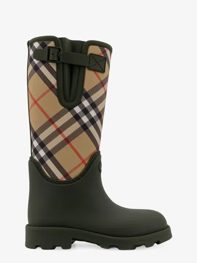 Burberry Women Rainboots With Traditional Check Insert In Green