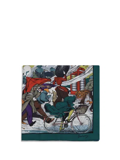 BURBERRY BURBERRY WOMEN RAINING CATS AND DOGS SILK SCARF