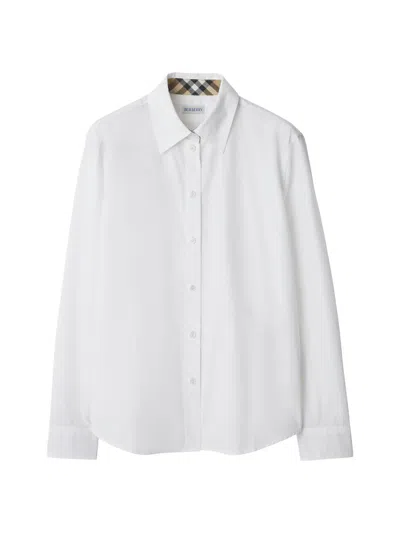 Burberry Cotton Poplin Shirt With Check Pattern Detail In White