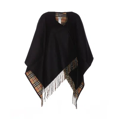 Burberry Women Reversible Check Wool Cape In Black