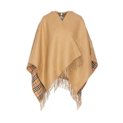 Burberry Women Reversible Check Wool Cape In Brown