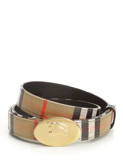 Burberry Women Reversible Knight Stamp Check Belt In Brown