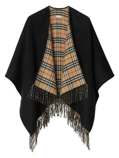 Burberry Women Reversible Plaid Cape In Brown