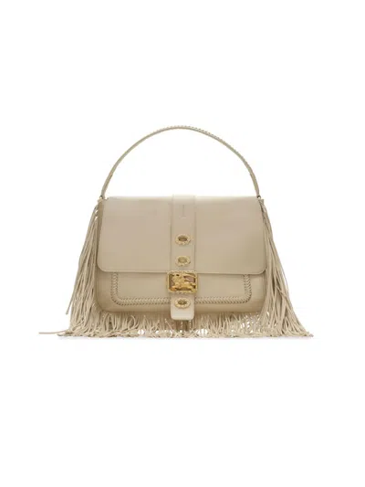 Burberry Women's Rider Medium Leather Top Handle Bag In White