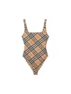 Burberry Scoop Neckline Sleeveless Checkered Beach Bodysuit In Neutral