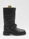 Burberry Saddle Mid-calf Leather Boots In Black