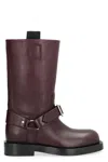 Burberry Women Aubergine Leather Saddle Ankle Boots In Burgundy