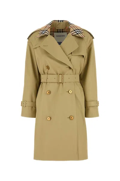 Burberry Women Sage Green Gabardine Castleford Trench Coat In Gray