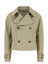 Burberry Women Grey Double-breasted Jacket With Notched Collar And Belted Cuffs In Cotton Blend Woma In Green