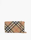 Burberry Womens Sand Check Fold-over Coated-canvas Wallet-on-chain In Sand