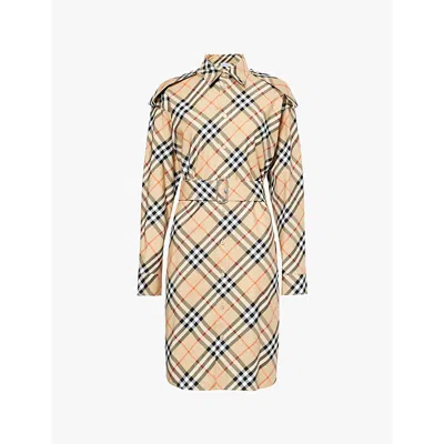 Burberry Chemisier Cotton Short Dress With Check Print In Nude