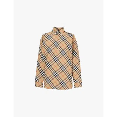 Burberry Cotton Shirt With Check Motif In Brown