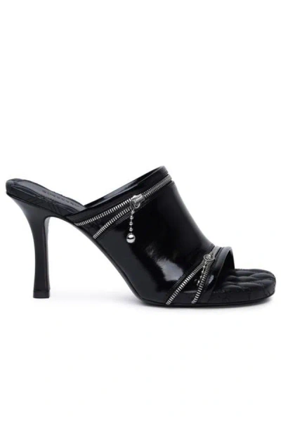Burberry Leather Zipper Stiletto Mule Sandals In Black